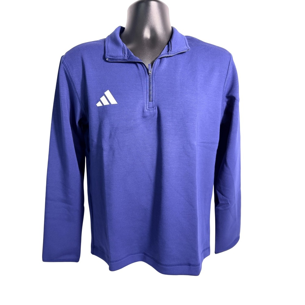 Adidas Pullover Womens Small Blue 1/4 Zip Long Sleeve Mock Neck 3-Stripes Top